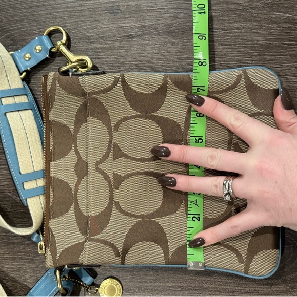 COACH Brown With Blue Signature Crossbody Handbag - Picture 11 of 14
